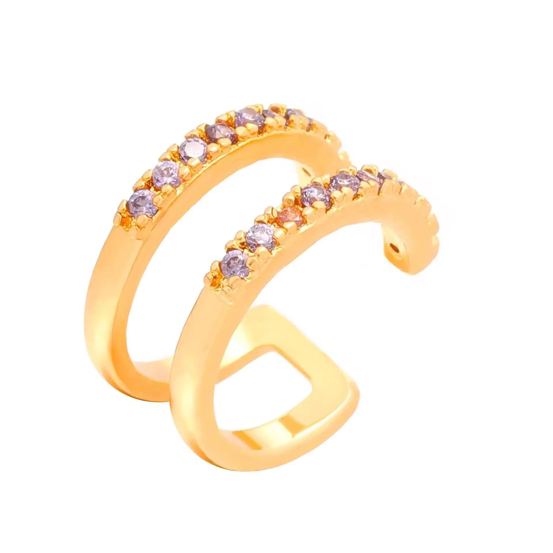 Korean Fashion Crystal Heart Ear Clip Earrings for Women Jewelry Ear Cuffs without Hole Single Double Layer Heart Fake Earrings