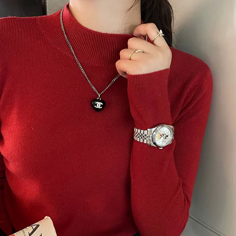 Turtleneck Sweater Women Fashion 2024 New Stretch Tops Women Knitted Pullovers Long Sleeve Bottoming Knitted Sweater