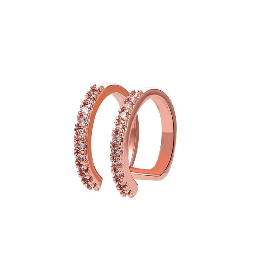 Korean Fashion Crystal Heart Ear Clip Earrings for Women Jewelry Ear Cuffs without Hole Single Double Layer Heart Fake Earrings