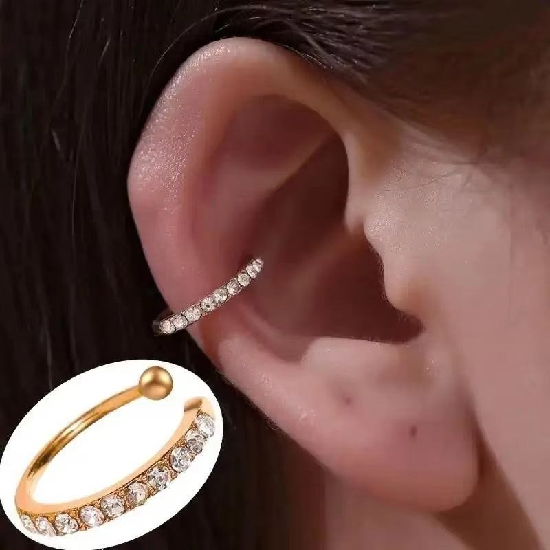 Korean Fashion Crystal Heart Ear Clip Earrings for Women Jewelry Ear Cuffs without Hole Single Double Layer Heart Fake Earrings