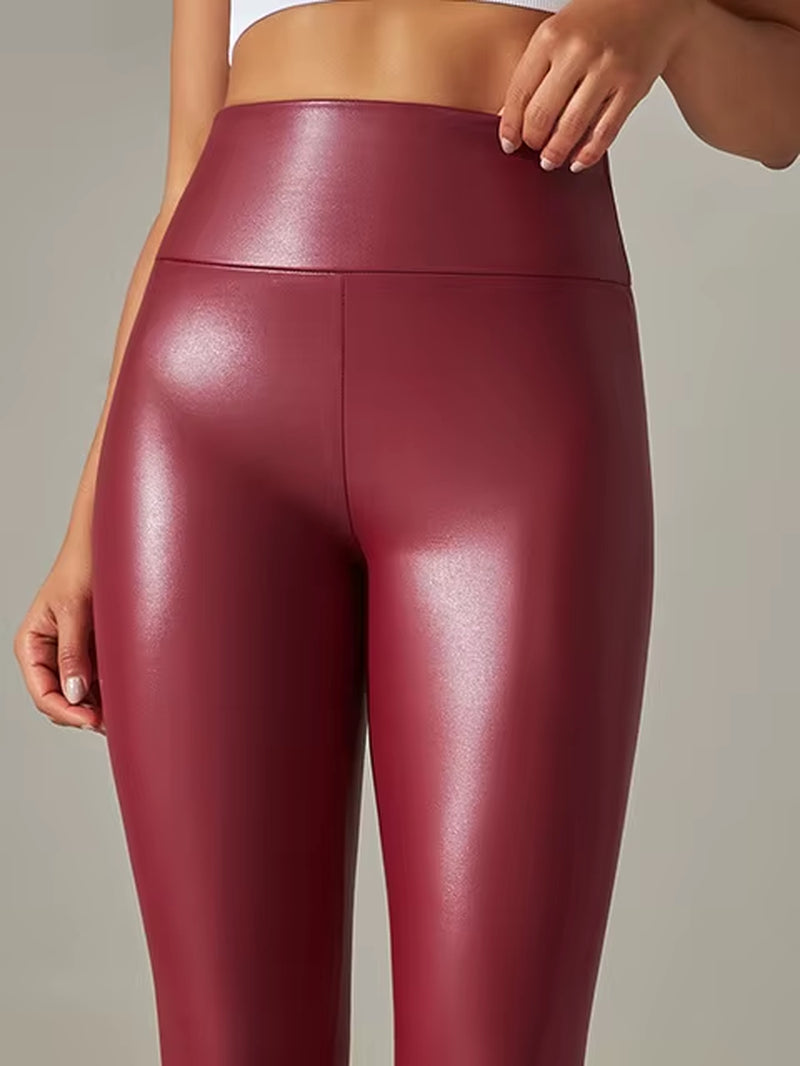 Winter Black Leather Leggings Women Skinny Push up High Waist Legging PU Pants Thin Velvet Trousers Stretch Sexy Leggins New In