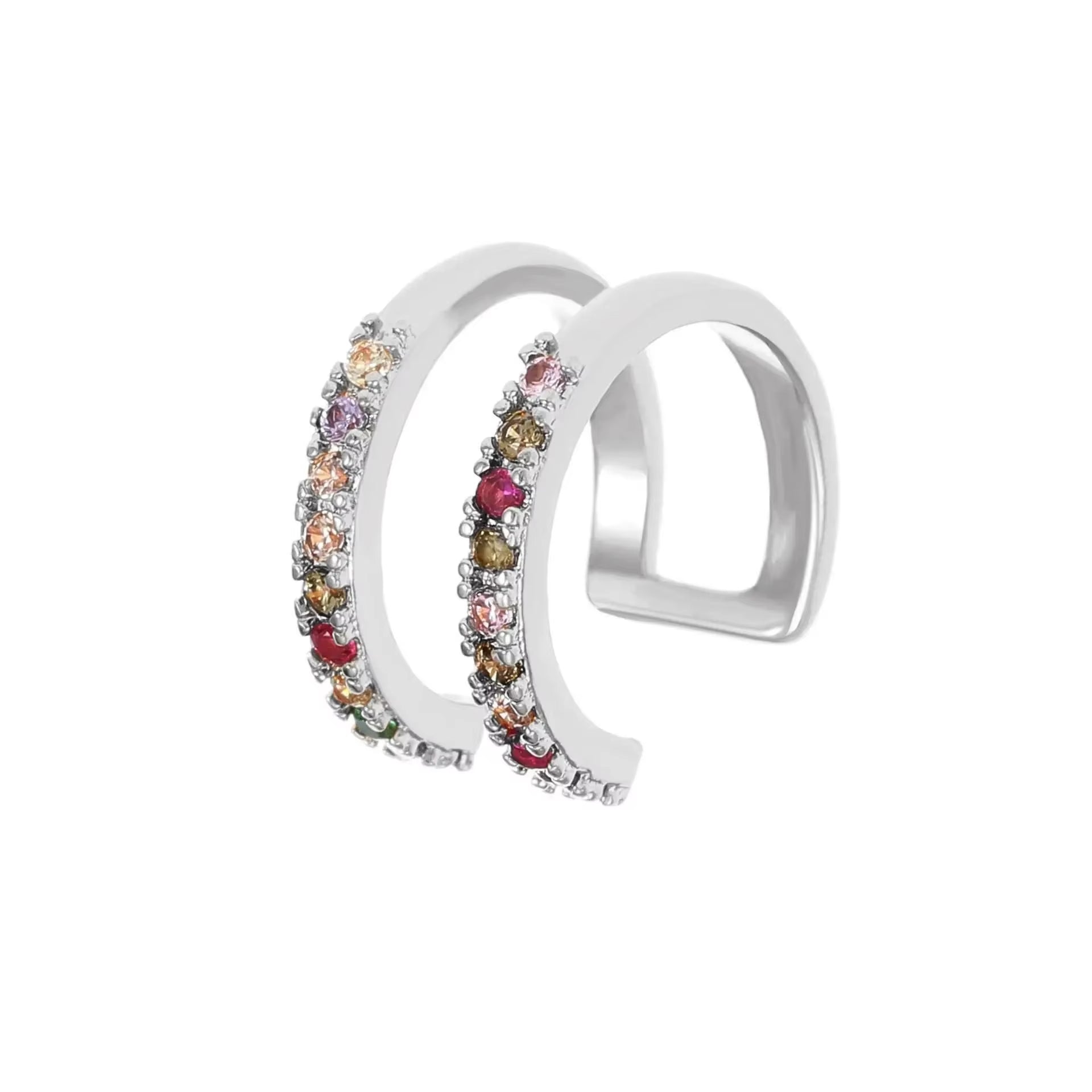 Korean Fashion Crystal Heart Ear Clip Earrings for Women Jewelry Ear Cuffs without Hole Single Double Layer Heart Fake Earrings