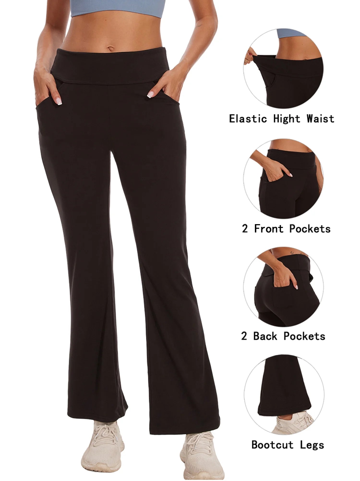 Womens Bootcut Yoga Pants with Pockets Flare Workout Legging High Waist Lightweight Bottoms Activewear Gray XL