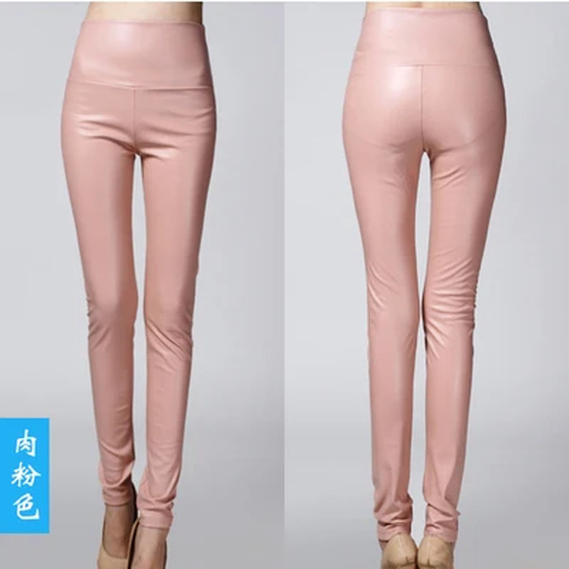 On Sale Autumn Winter Women Ladies Warm Legging Leather Pants Female High Waist Stretchable Pencil Skinny Y2K Trousers