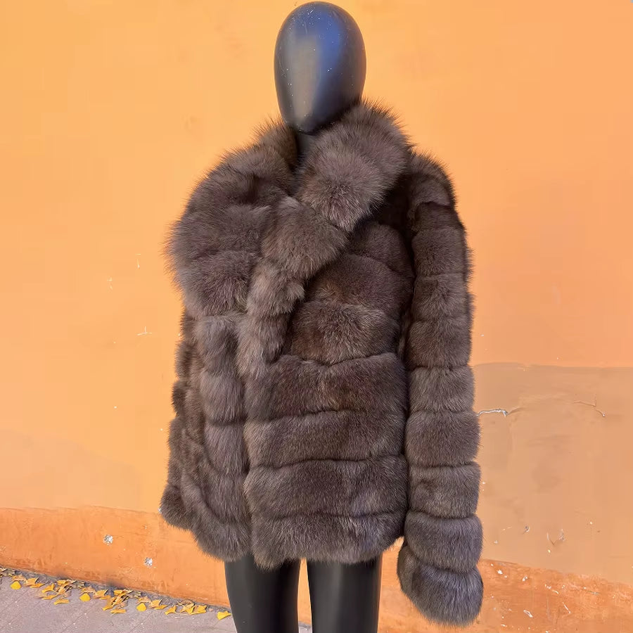 Women'S Clothing Genuine Fox Fur Jacket Natural Fox Fur Fluffy Coat Lapel Luxury Brands Women Short Real Fur Coat