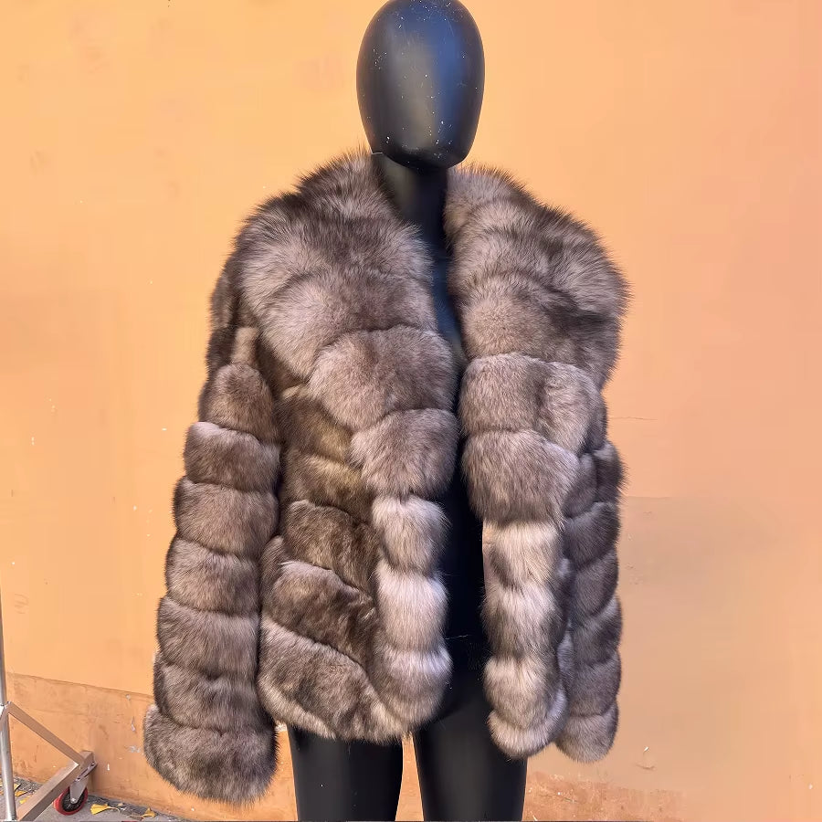 Women'S Clothing Genuine Fox Fur Jacket Natural Fox Fur Fluffy Coat Lapel Luxury Brands Women Short Real Fur Coat