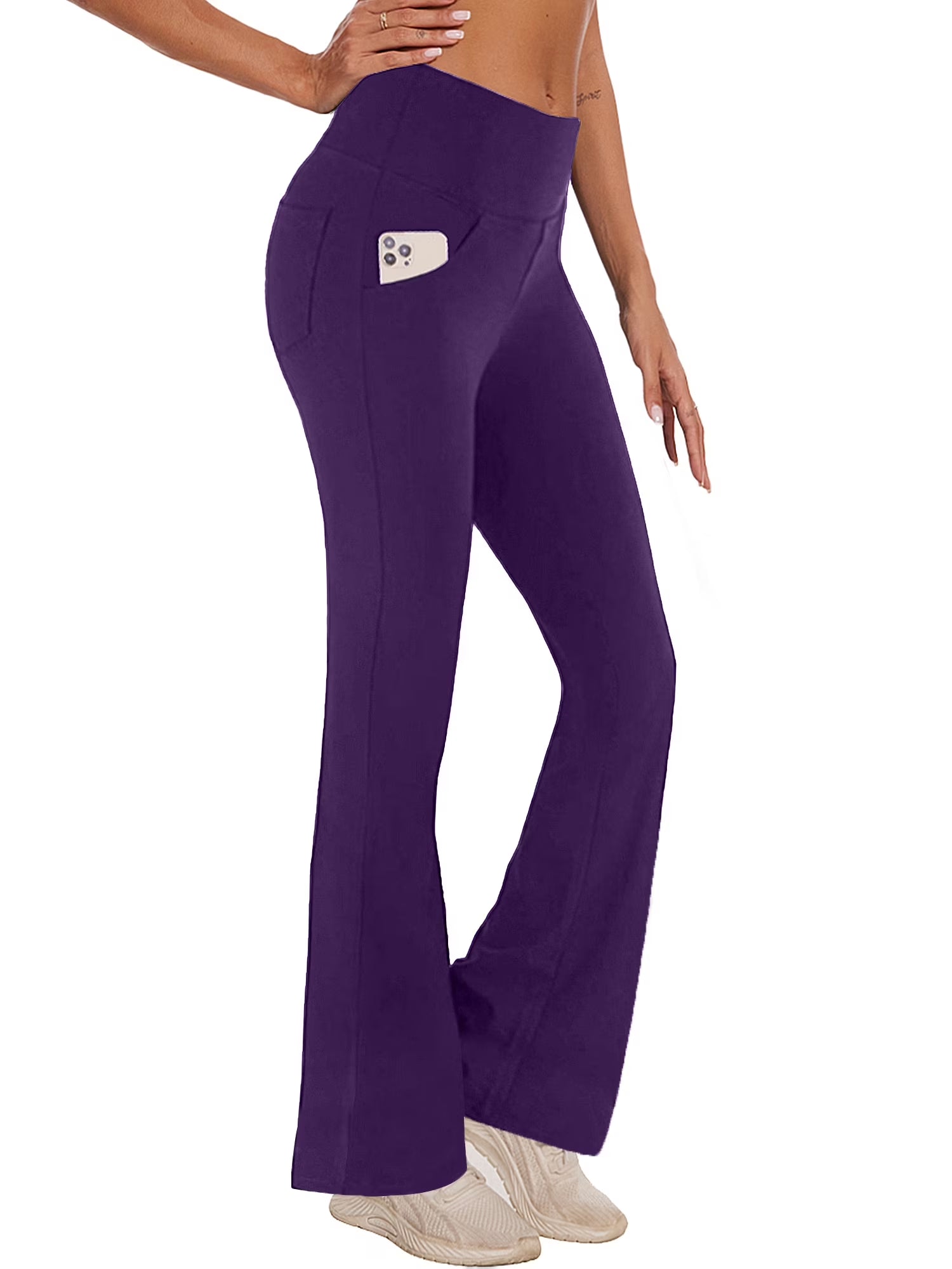 Womens Bootcut Yoga Pants with Pockets Flare Workout Legging High Waist Lightweight Bottoms Activewear Purple XL