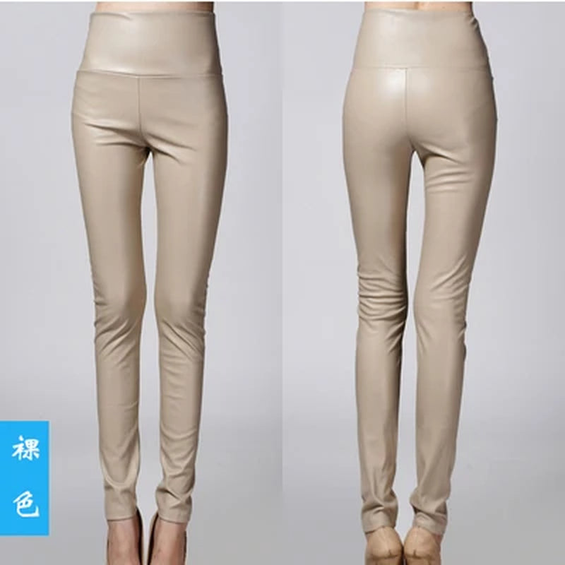 On Sale Autumn Winter Women Ladies Warm Legging Leather Pants Female High Waist Stretchable Pencil Skinny Y2K Trousers