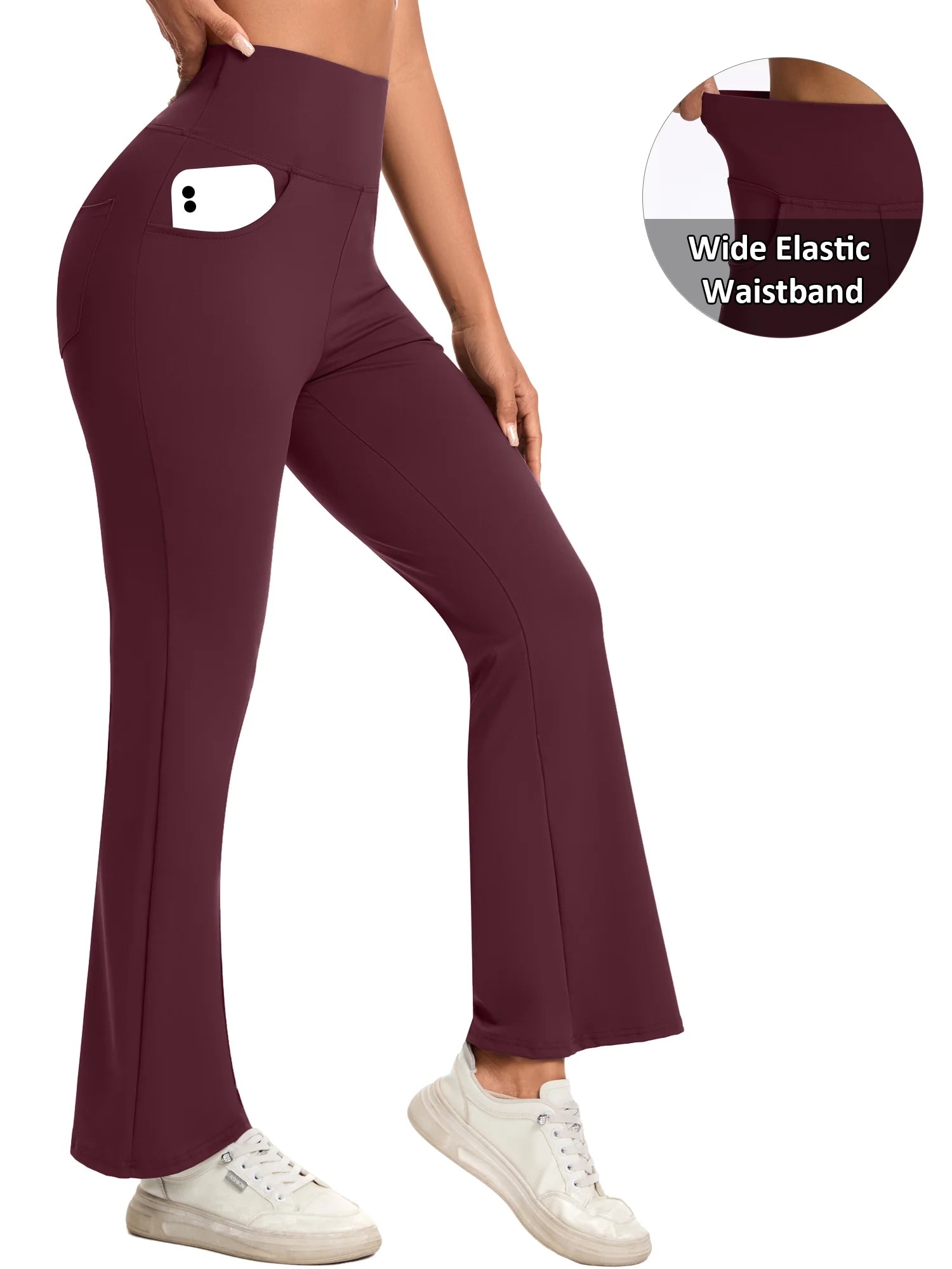 Women Flare Yoga Pants Workout Leggings Bootcut Bottoms Ankle Length Pockets High Waist Activewear M