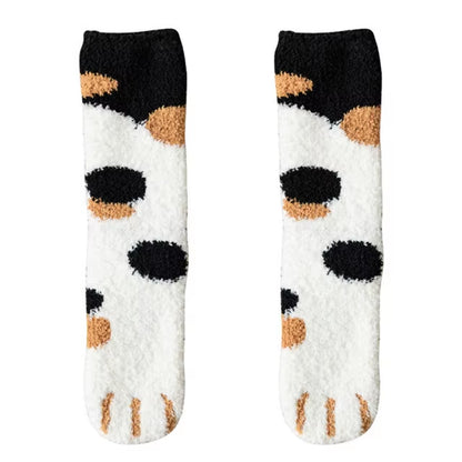 Plush Winter Funny Cute Style Animal Cat Paw Cartoon Pattern Women Cotton Socks Super Soft for Female House Sleeping Floor Sox