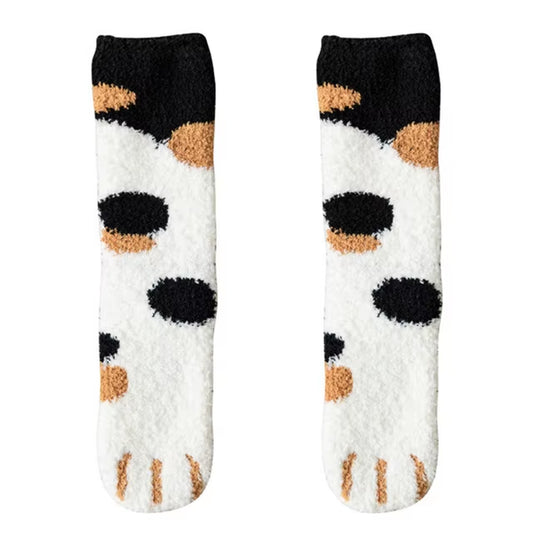 Plush Winter Funny Cute Style Animal Cat Paw Cartoon Pattern Women Cotton Socks Super Soft for Female House Sleeping Floor Sox