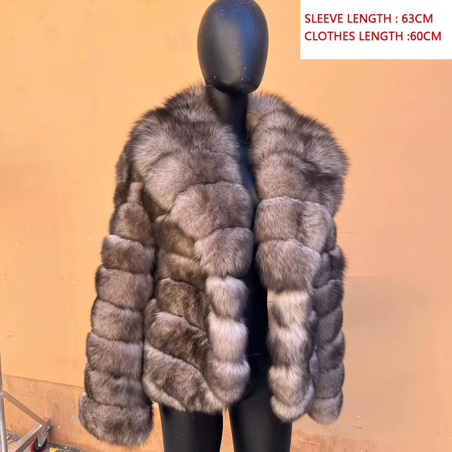 Women'S Clothing Genuine Fox Fur Jacket Natural Fox Fur Fluffy Coat Lapel Luxury Brands Women Short Real Fur Coat