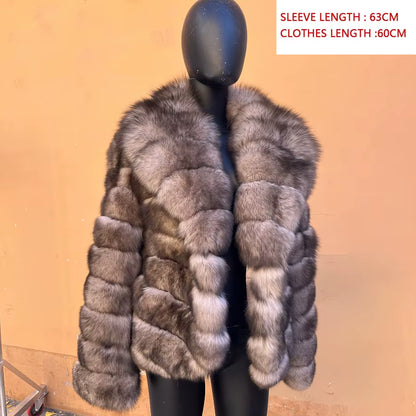 Women'S Clothing Genuine Fox Fur Jacket Natural Fox Fur Fluffy Coat Lapel Luxury Brands Women Short Real Fur Coat