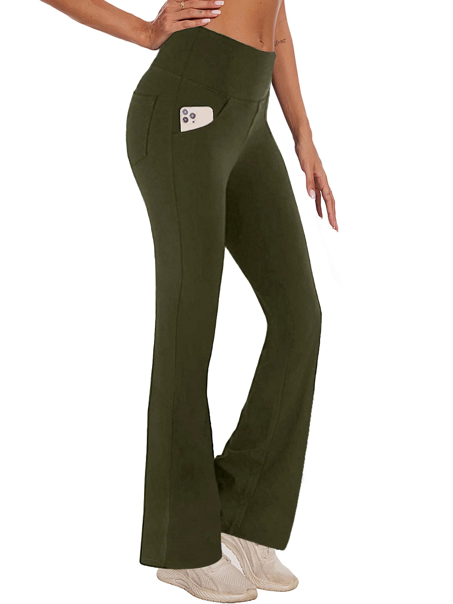 Womens Bootcut Yoga Pants with Pockets Flare Workout Legging High Waist Lightweight Bottoms Activewear Green 3XL