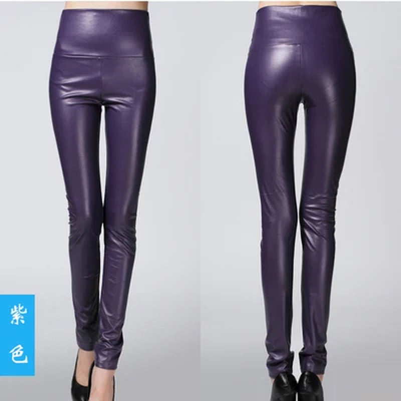 On Sale Autumn Winter Women Ladies Warm Legging Leather Pants Female High Waist Stretchable Pencil Skinny Y2K Trousers