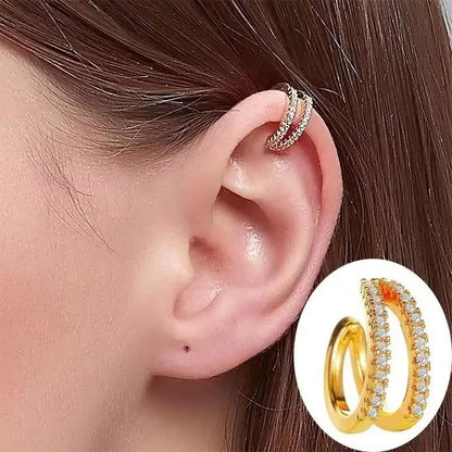 Korean Fashion Crystal Heart Ear Clip Earrings for Women Jewelry Ear Cuffs without Hole Single Double Layer Heart Fake Earrings