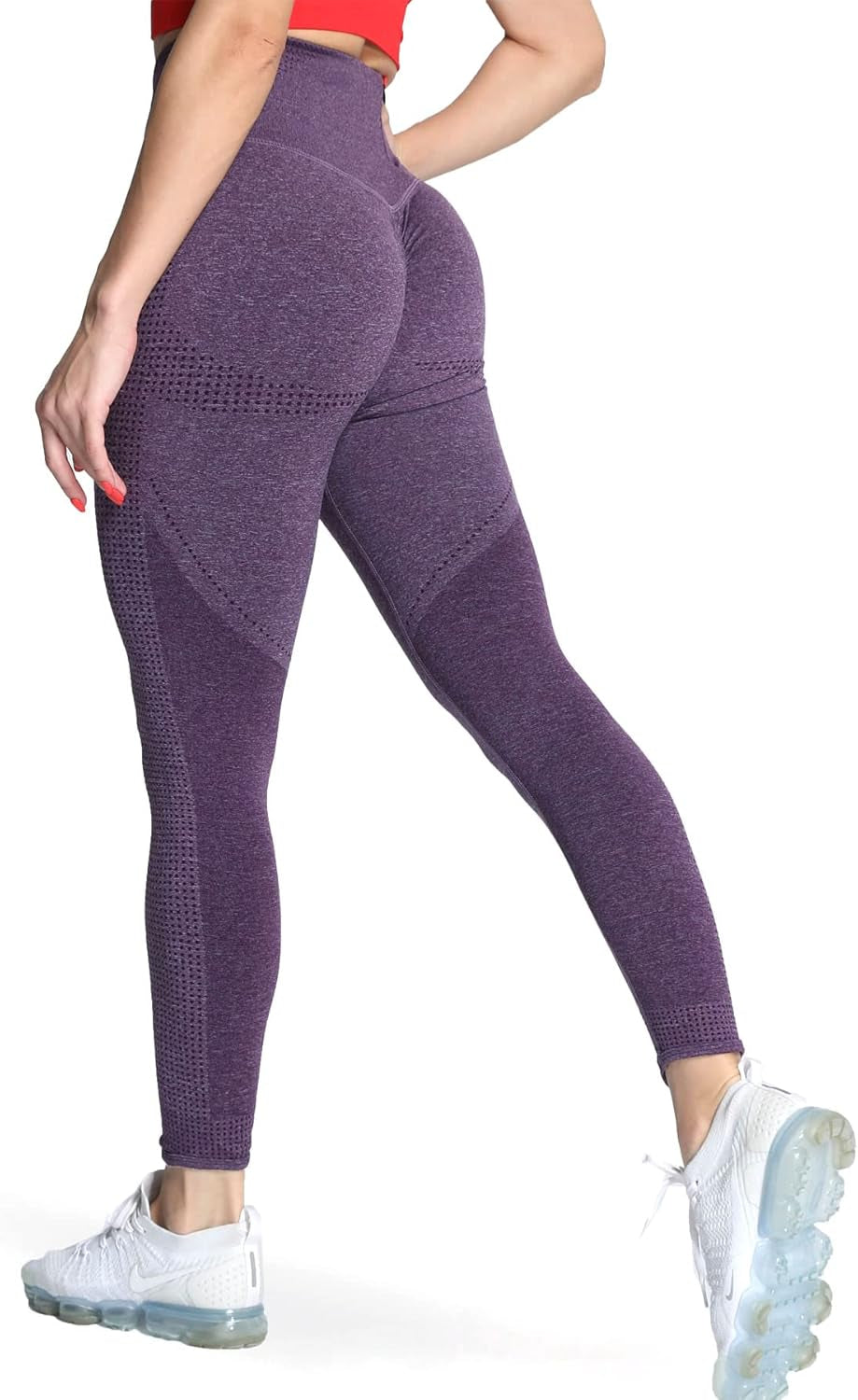 Women'S High Waisted Leggings with Pockets Seamless Scrunch Butt Lifting Workout Gym Vital Tummy Control Yoga Pants (Purple Marl, Medium)