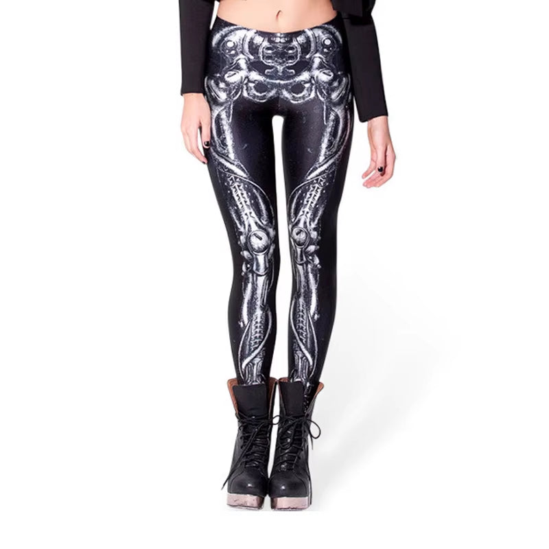Fashion Design Women Black Galaxy Leggings Space Mechanical Steel Tube Air Bubbles Print Pants Legging GL-19