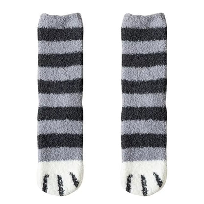 Plush Winter Funny Cute Style Animal Cat Paw Cartoon Pattern Women Cotton Socks Super Soft for Female House Sleeping Floor Sox