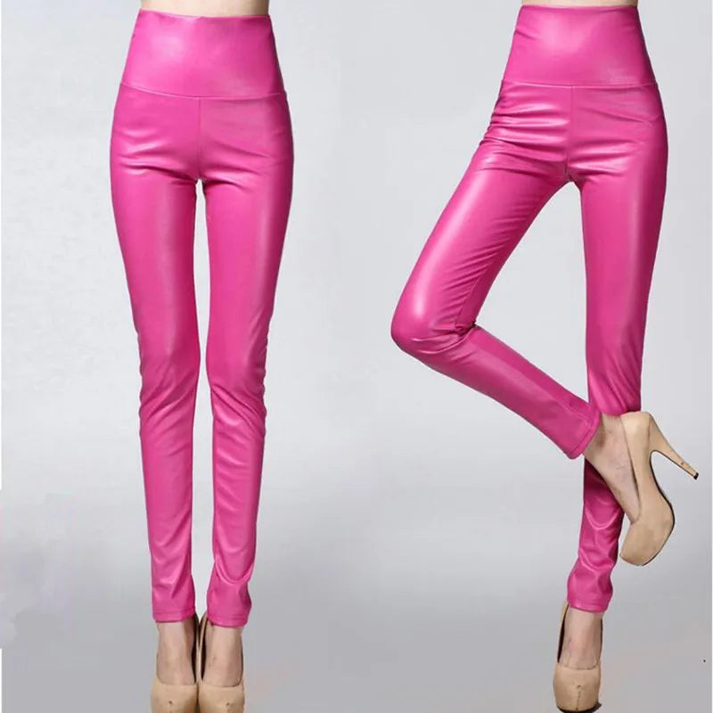 On Sale Autumn Winter Women Ladies Warm Legging Leather Pants Female High Waist Stretchable Pencil Skinny Y2K Trousers