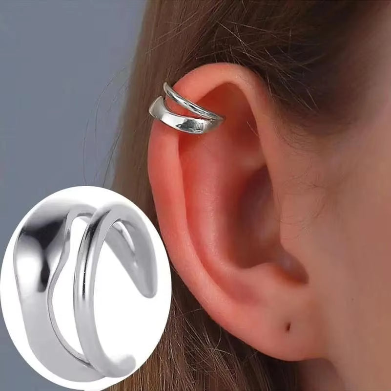 Korean Fashion Crystal Heart Ear Clip Earrings for Women Jewelry Ear Cuffs without Hole Single Double Layer Heart Fake Earrings