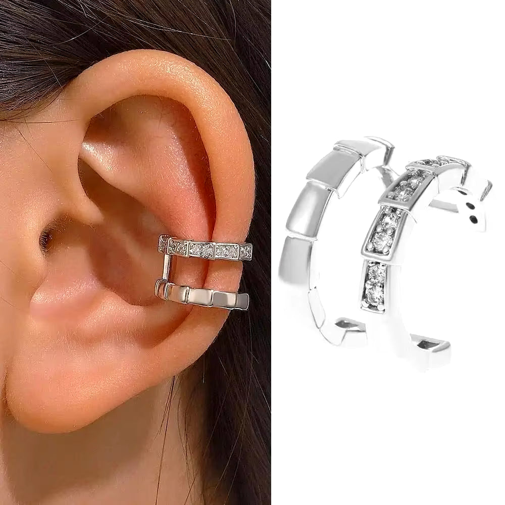 Korean Fashion Crystal Heart Ear Clip Earrings for Women Jewelry Ear Cuffs without Hole Single Double Layer Heart Fake Earrings