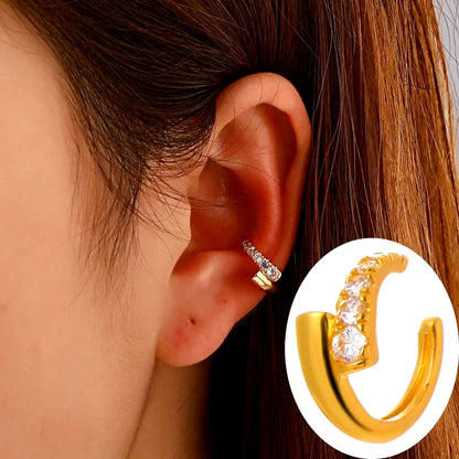 Korean Fashion Crystal Heart Ear Clip Earrings for Women Jewelry Ear Cuffs without Hole Single Double Layer Heart Fake Earrings