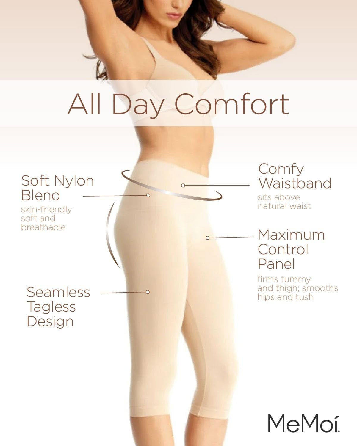 Shapewear Leggings, High Waisted Tummy Control Capri Shapewear, Comfortable Knee Length Body Shaper - S to Q2