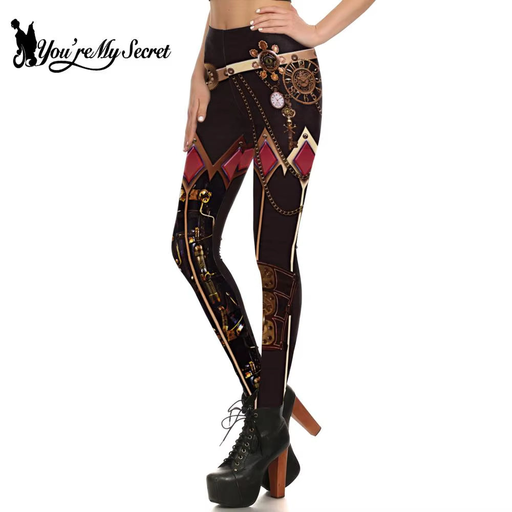 [You'Re My Secret] Fashion Women Leggings Mid Waist Sexy Slim Pants Steampunk Female Clothing Fitness Legging Trousers