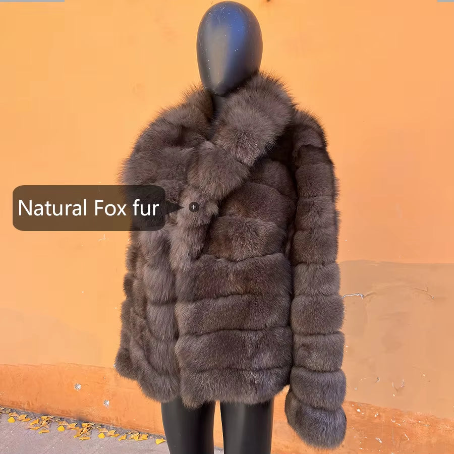 Women'S Clothing Genuine Fox Fur Jacket Natural Fox Fur Fluffy Coat Lapel Luxury Brands Women Short Real Fur Coat