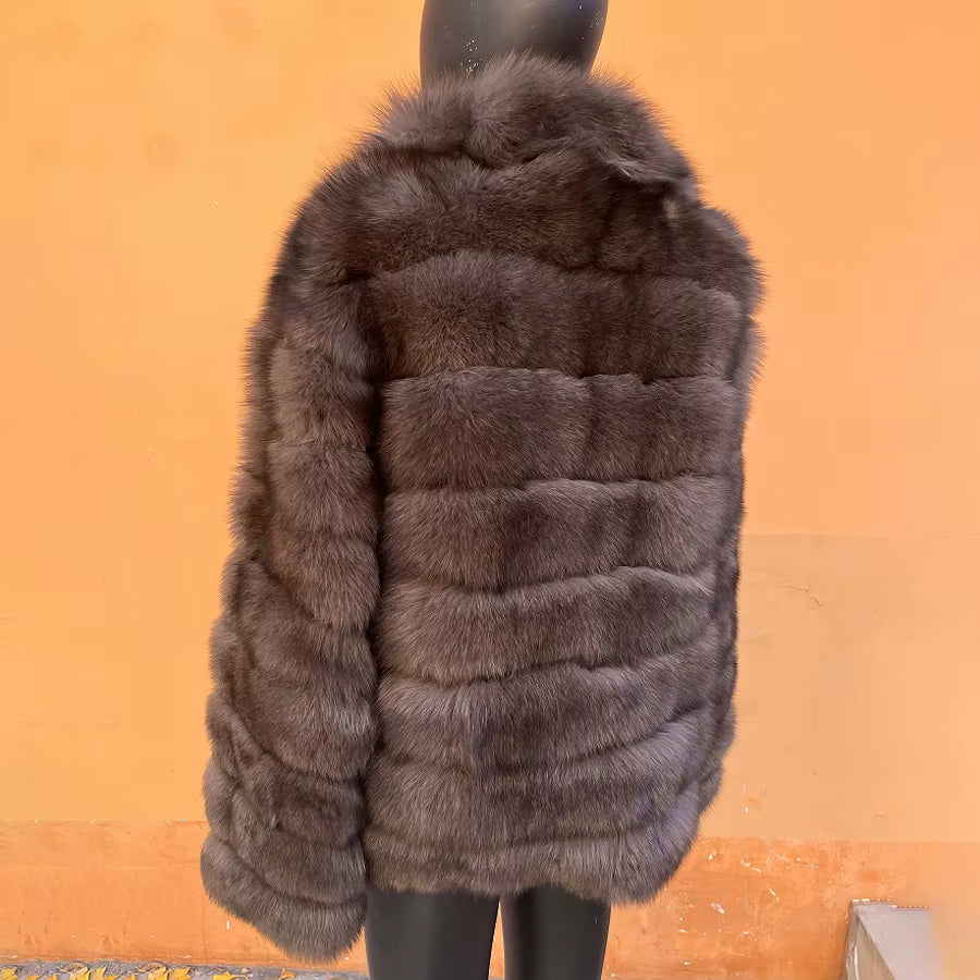 Women'S Clothing Genuine Fox Fur Jacket Natural Fox Fur Fluffy Coat Lapel Luxury Brands Women Short Real Fur Coat