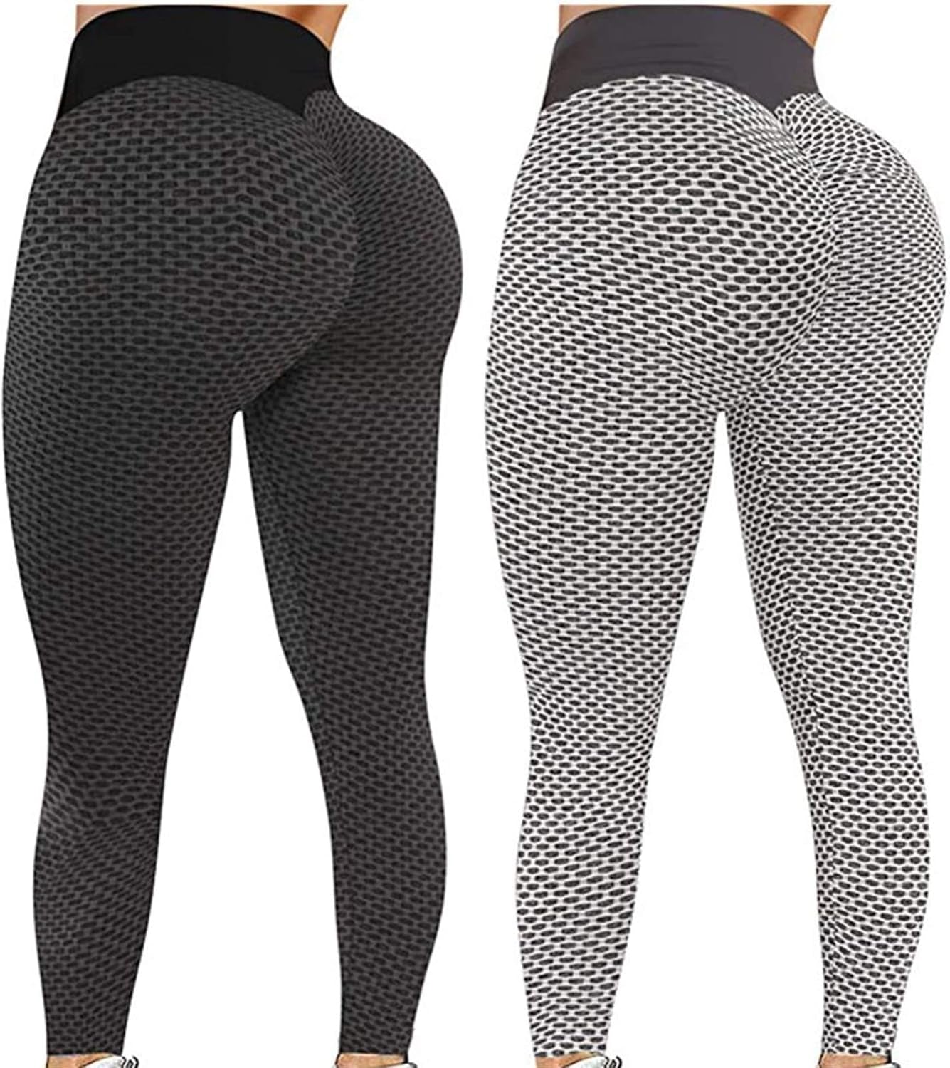 2Pcs Tiktok Butt Leggings, High Waist Yoga Pants for Women Tummy Control Workout Sport Tights(Black+Grey, XL)