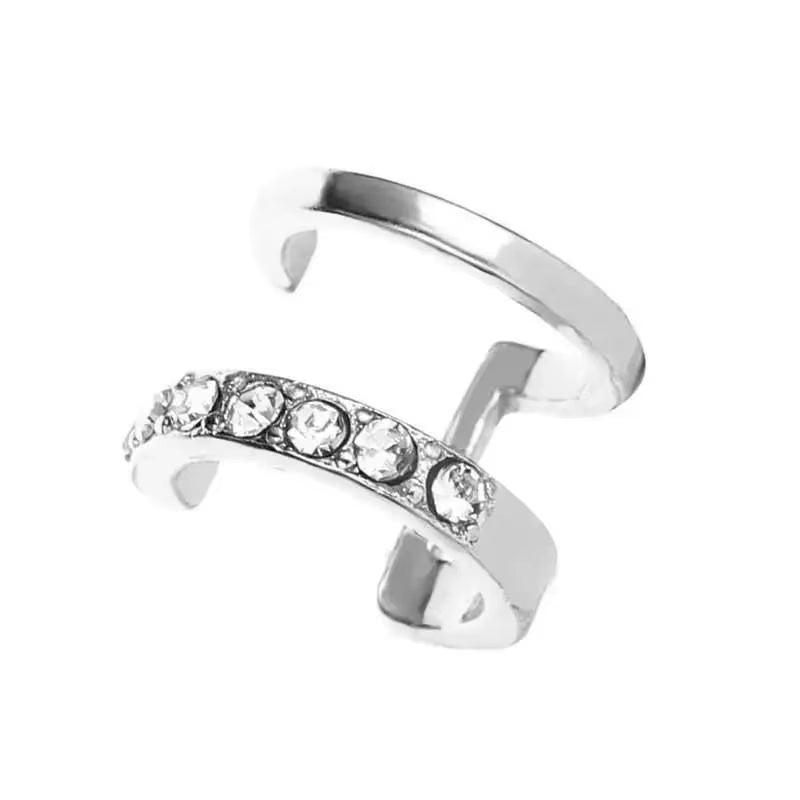 Korean Fashion Crystal Heart Ear Clip Earrings for Women Jewelry Ear Cuffs without Hole Single Double Layer Heart Fake Earrings