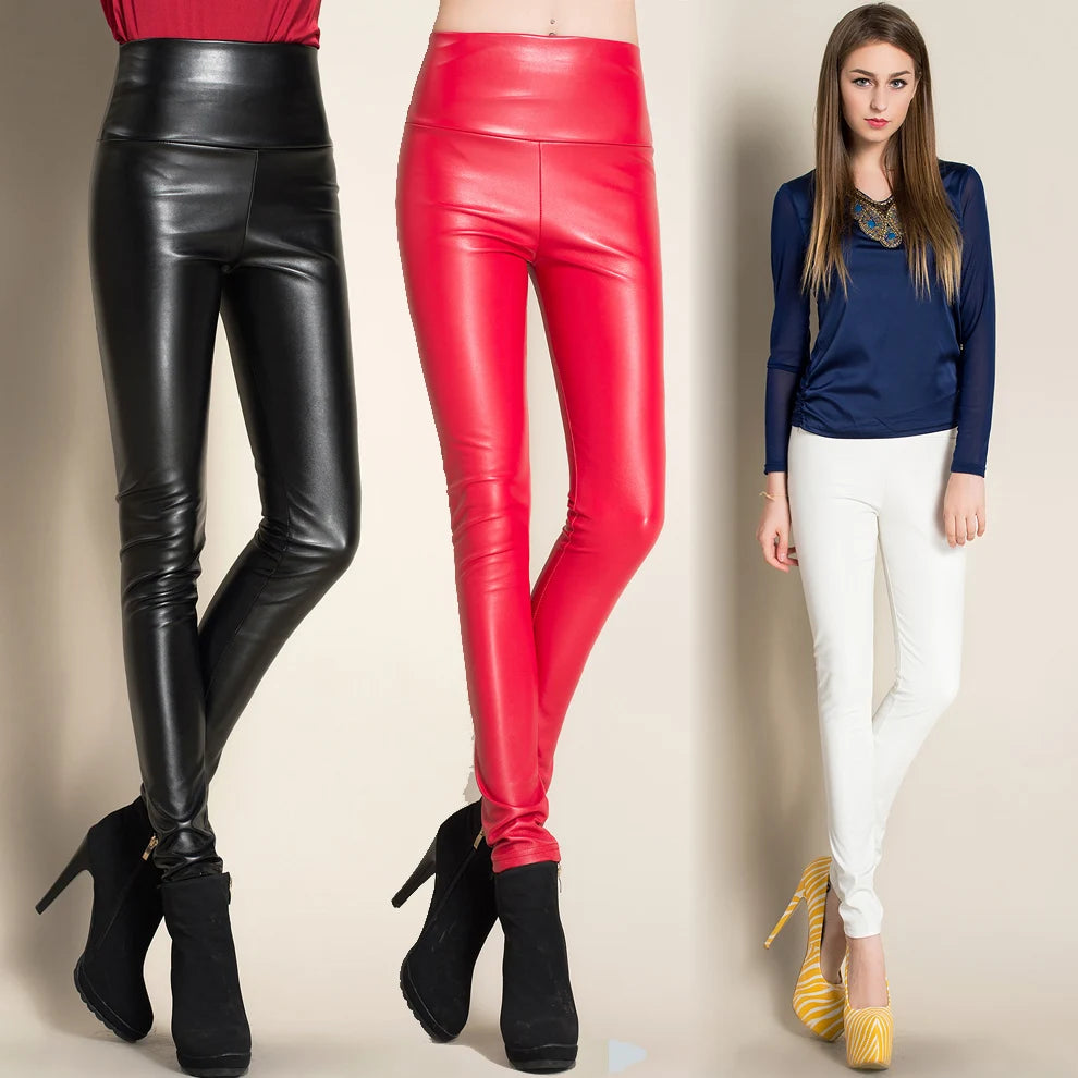 On Sale Autumn Winter Women Ladies Warm Legging Leather Pants Female High Waist Stretchable Pencil Skinny Y2K Trousers