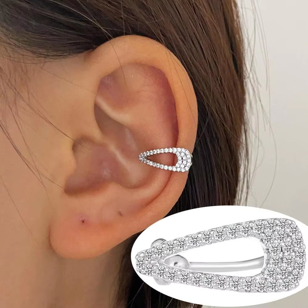 Korean Fashion Crystal Heart Ear Clip Earrings for Women Jewelry Ear Cuffs without Hole Single Double Layer Heart Fake Earrings