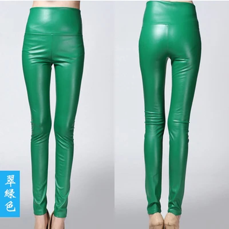 On Sale Autumn Winter Women Ladies Warm Legging Leather Pants Female High Waist Stretchable Pencil Skinny Y2K Trousers