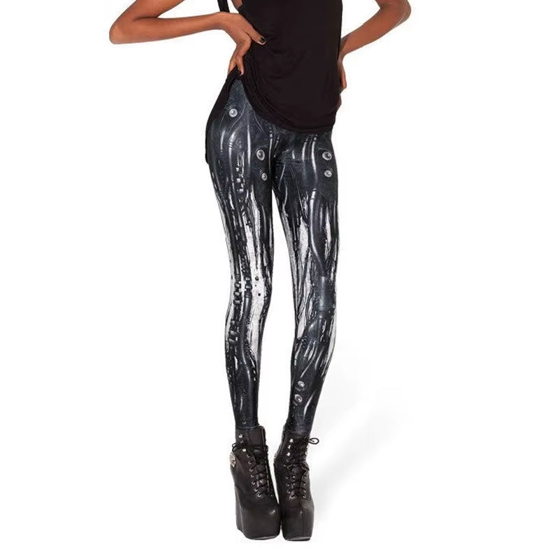 Fashion Design Women Black Galaxy Leggings Space Mechanical Steel Tube Air Bubbles Print Pants Legging GL-19