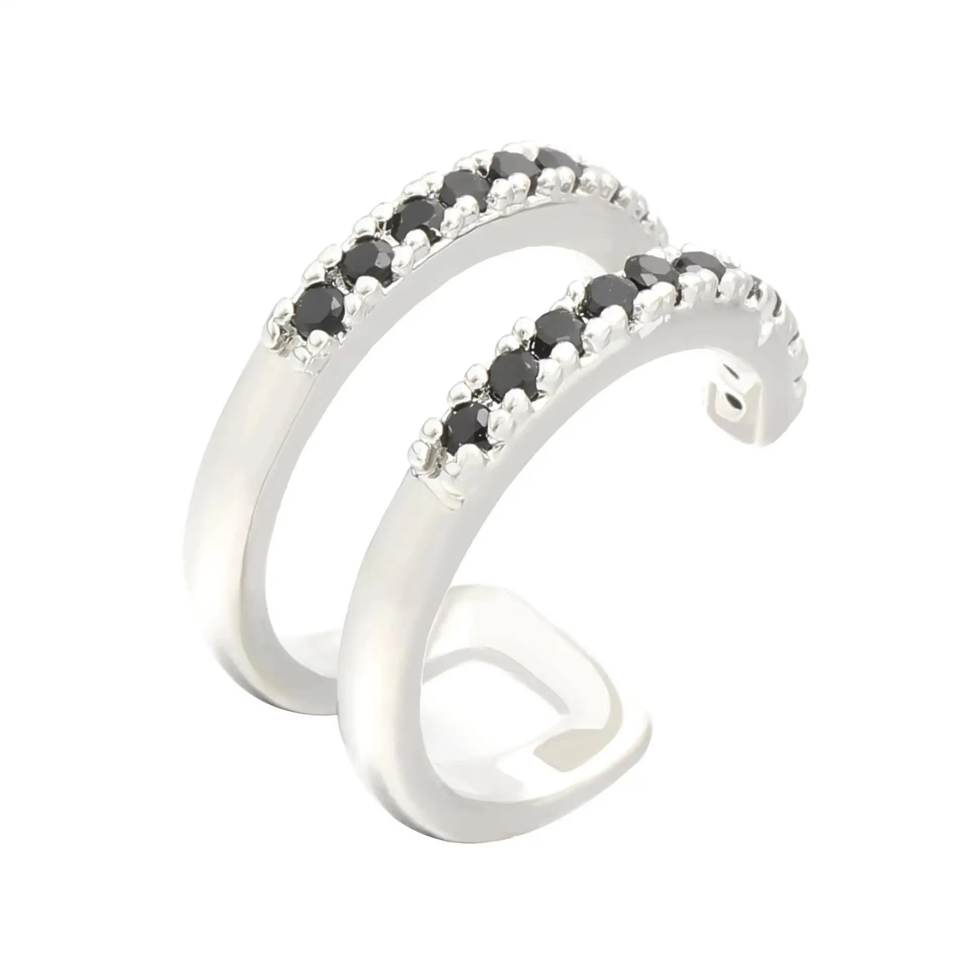 Korean Fashion Crystal Heart Ear Clip Earrings for Women Jewelry Ear Cuffs without Hole Single Double Layer Heart Fake Earrings