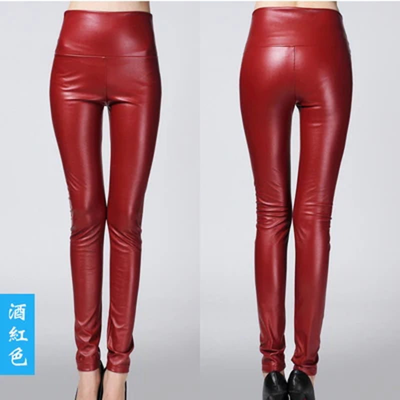 On Sale Autumn Winter Women Ladies Warm Legging Leather Pants Female High Waist Stretchable Pencil Skinny Y2K Trousers