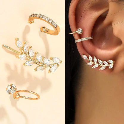 Korean Fashion Crystal Heart Ear Clip Earrings for Women Jewelry Ear Cuffs without Hole Single Double Layer Heart Fake Earrings