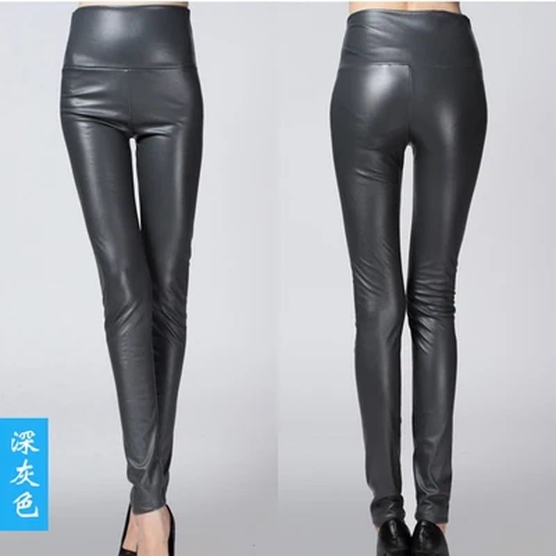 On Sale Autumn Winter Women Ladies Warm Legging Leather Pants Female High Waist Stretchable Pencil Skinny Y2K Trousers