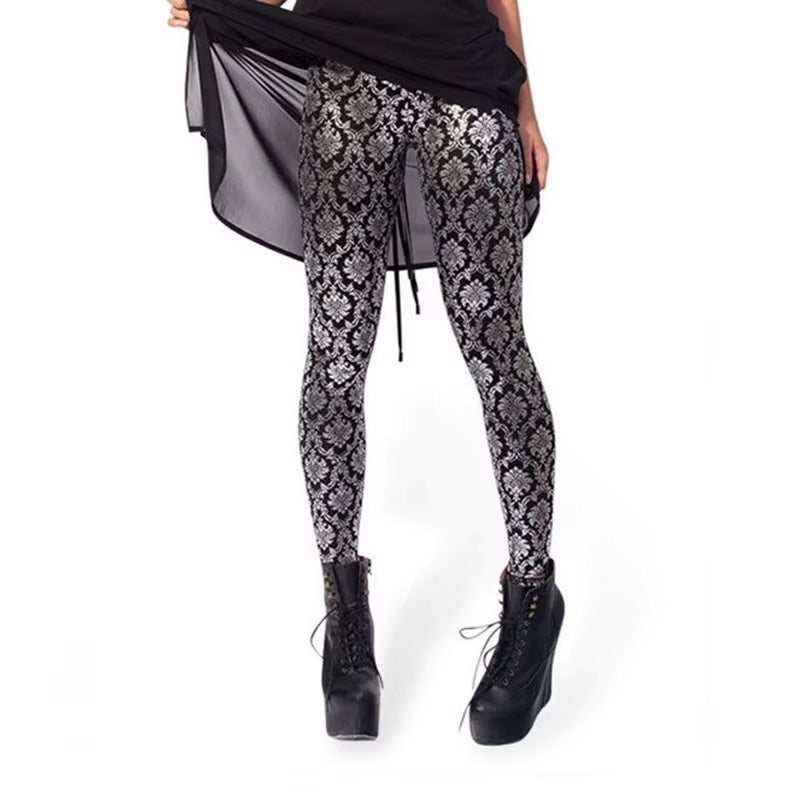 Fashion Design Women Black Galaxy Leggings Space Mechanical Steel Tube Air Bubbles Print Pants Legging GL-19