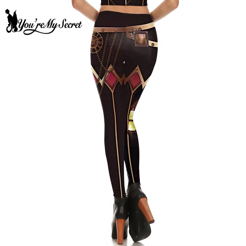 [You'Re My Secret] Fashion Women Leggings Mid Waist Sexy Slim Pants Steampunk Female Clothing Fitness Legging Trousers