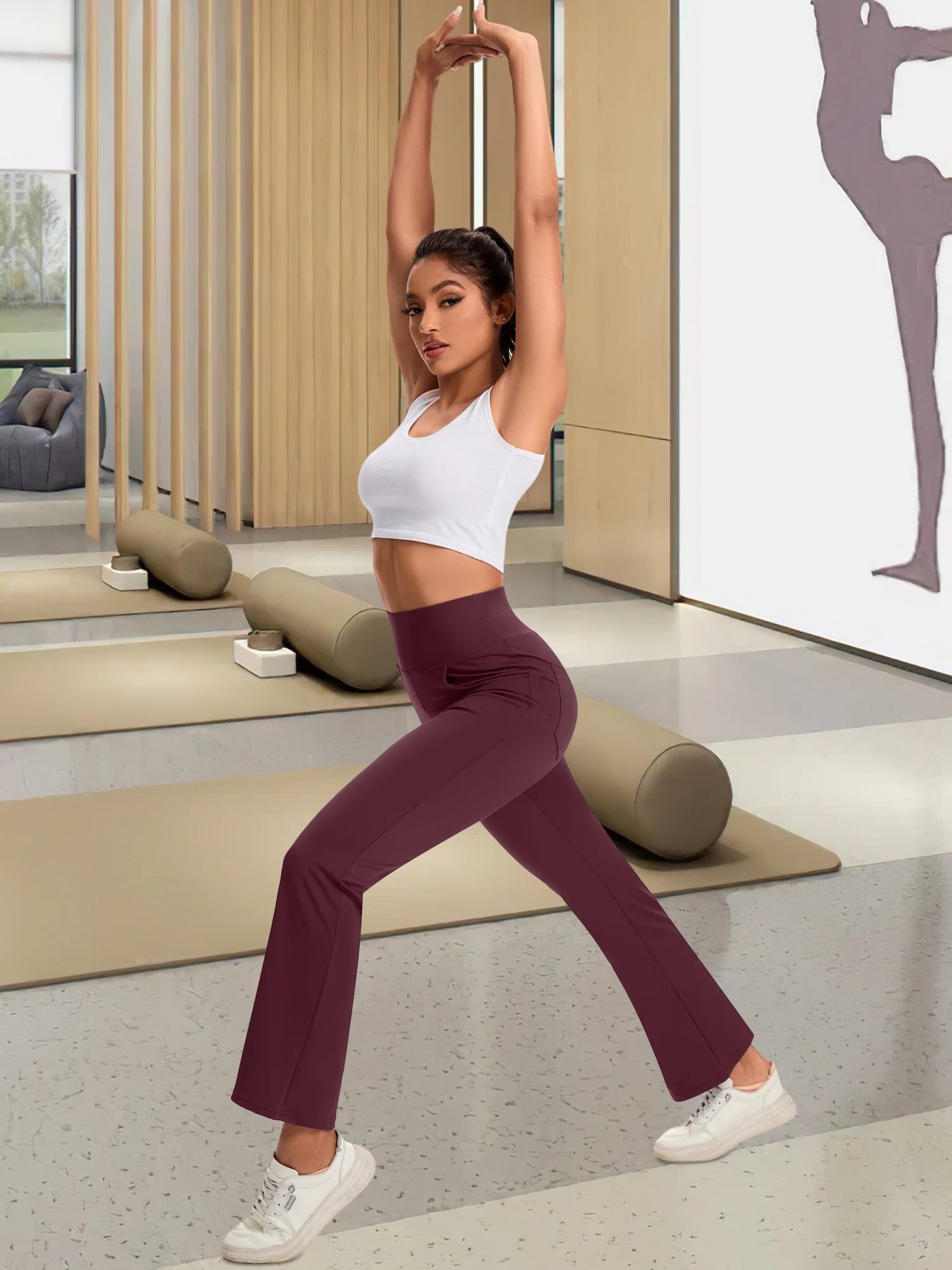 Women Flare Yoga Pants Workout Leggings Bootcut Bottoms Ankle Length Pockets High Waist Activewear M