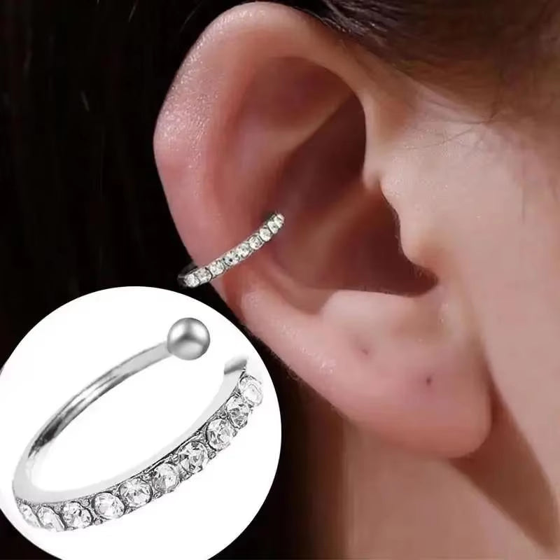 Korean Fashion Crystal Heart Ear Clip Earrings for Women Jewelry Ear Cuffs without Hole Single Double Layer Heart Fake Earrings