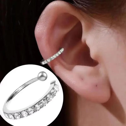 Korean Fashion Crystal Heart Ear Clip Earrings for Women Jewelry Ear Cuffs without Hole Single Double Layer Heart Fake Earrings
