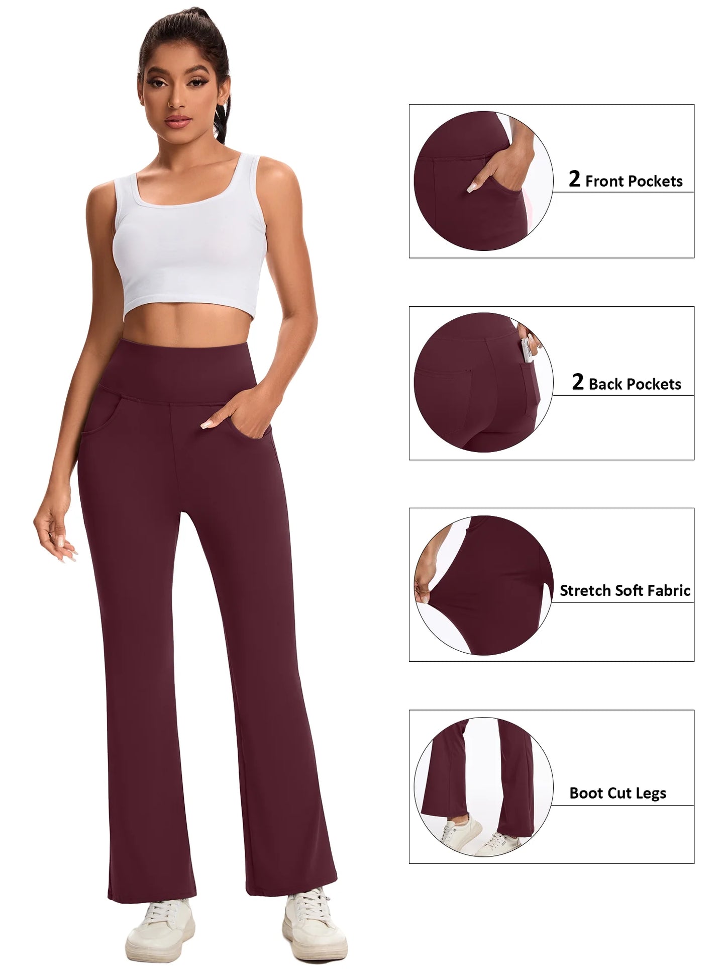 Women Flare Yoga Pants Workout Leggings Bootcut Bottoms Ankle Length Pockets High Waist Activewear M