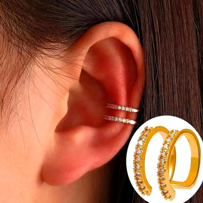 Korean Fashion Crystal Heart Ear Clip Earrings for Women Jewelry Ear Cuffs without Hole Single Double Layer Heart Fake Earrings