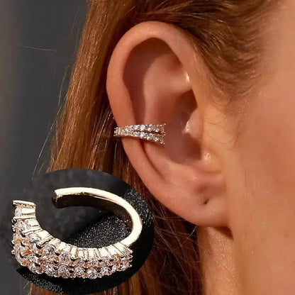 Korean Fashion Crystal Heart Ear Clip Earrings for Women Jewelry Ear Cuffs without Hole Single Double Layer Heart Fake Earrings