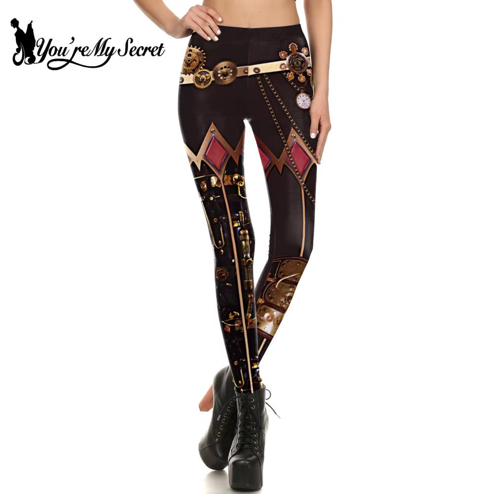[You'Re My Secret] Fashion Women Leggings Mid Waist Sexy Slim Pants Steampunk Female Clothing Fitness Legging Trousers